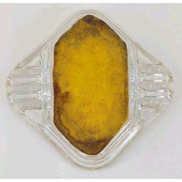 Vintage MCM Clear Glass 6 Slot Ashtray Diamond Shape 5.5" Felt Bottom - Picture 6 of 8